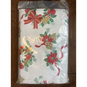 NOS Flannel Back Vinyl Tablecloth 52" X 70" Oblong Christmas Holiday Design